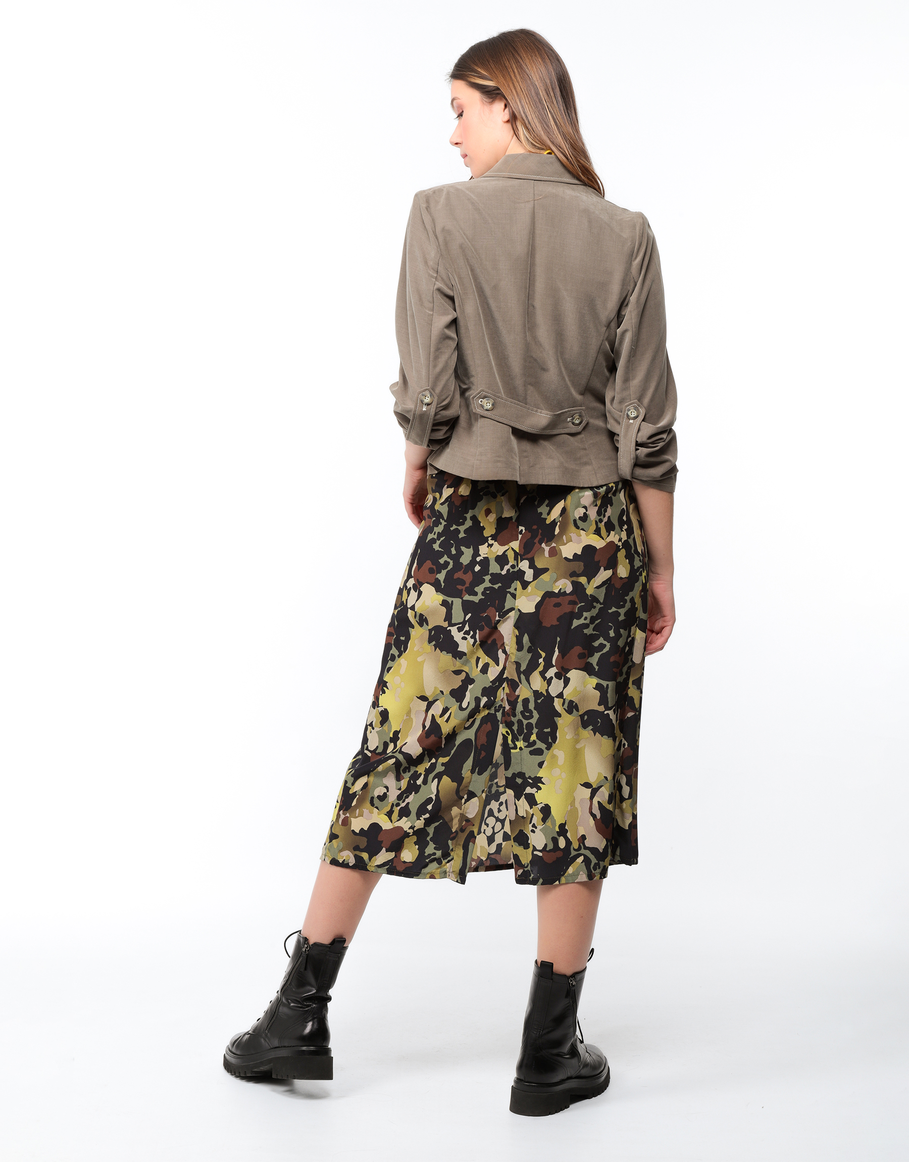 Mid-length skirt fluid detail silk chain printed camouflage